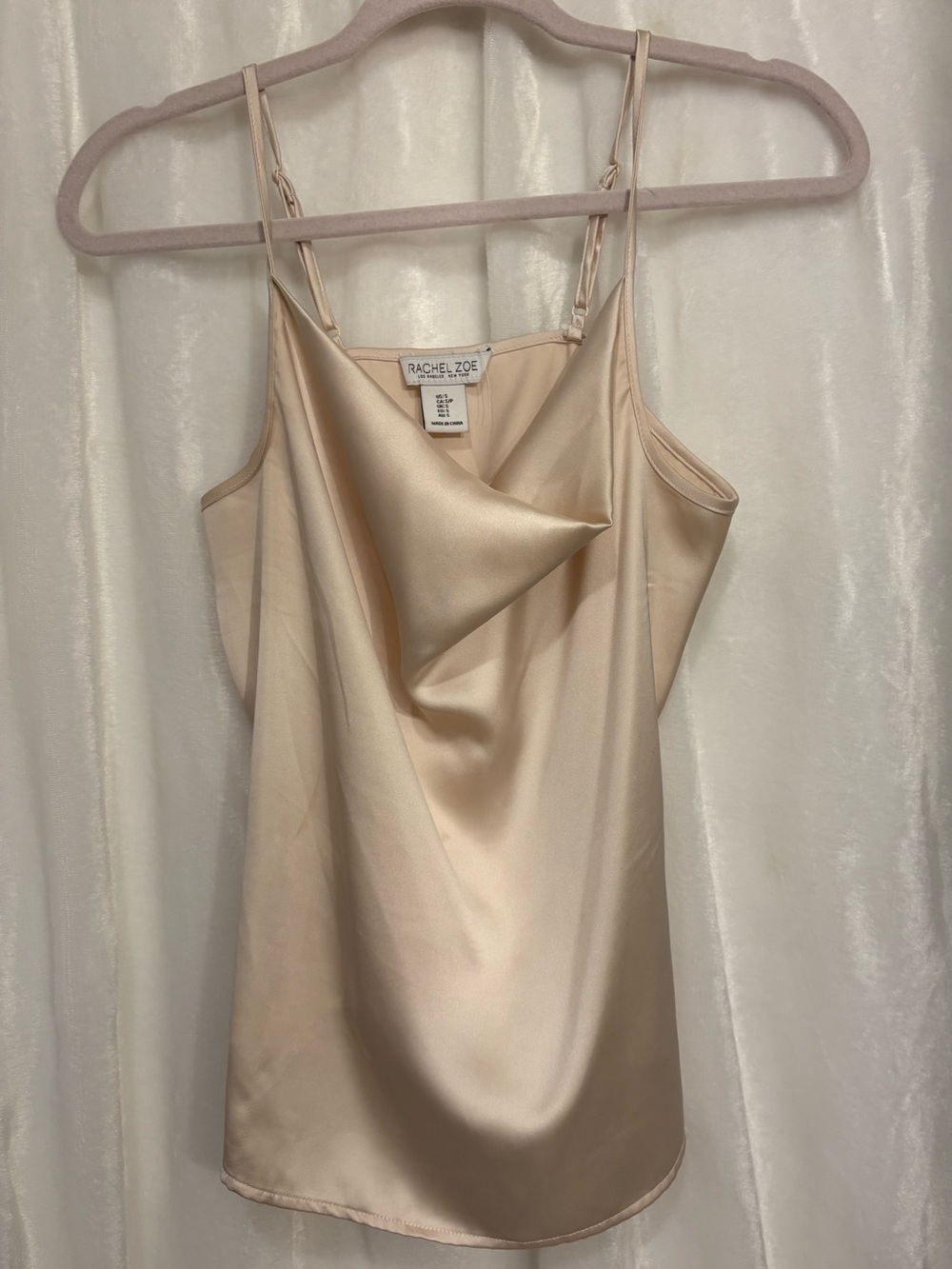 Rachel Zoe Satin Slip Cowl Tank in Soft Blush